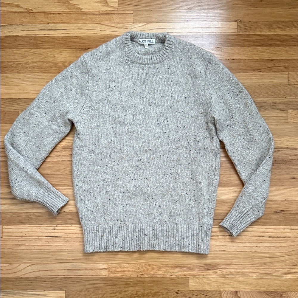 Alex Mill Men's Speckled Cream Crewneck Sweater XS